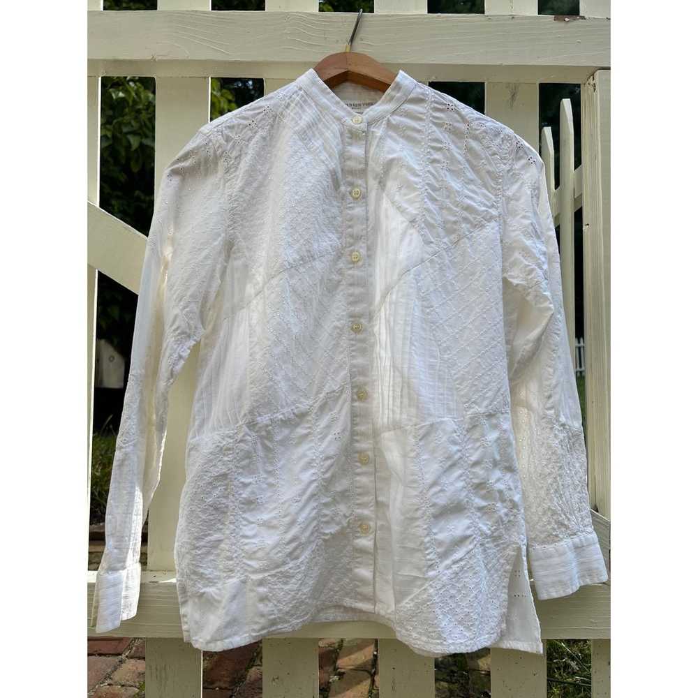 Vintage White Patchwork Eyelet Button Front Blouse - image 5