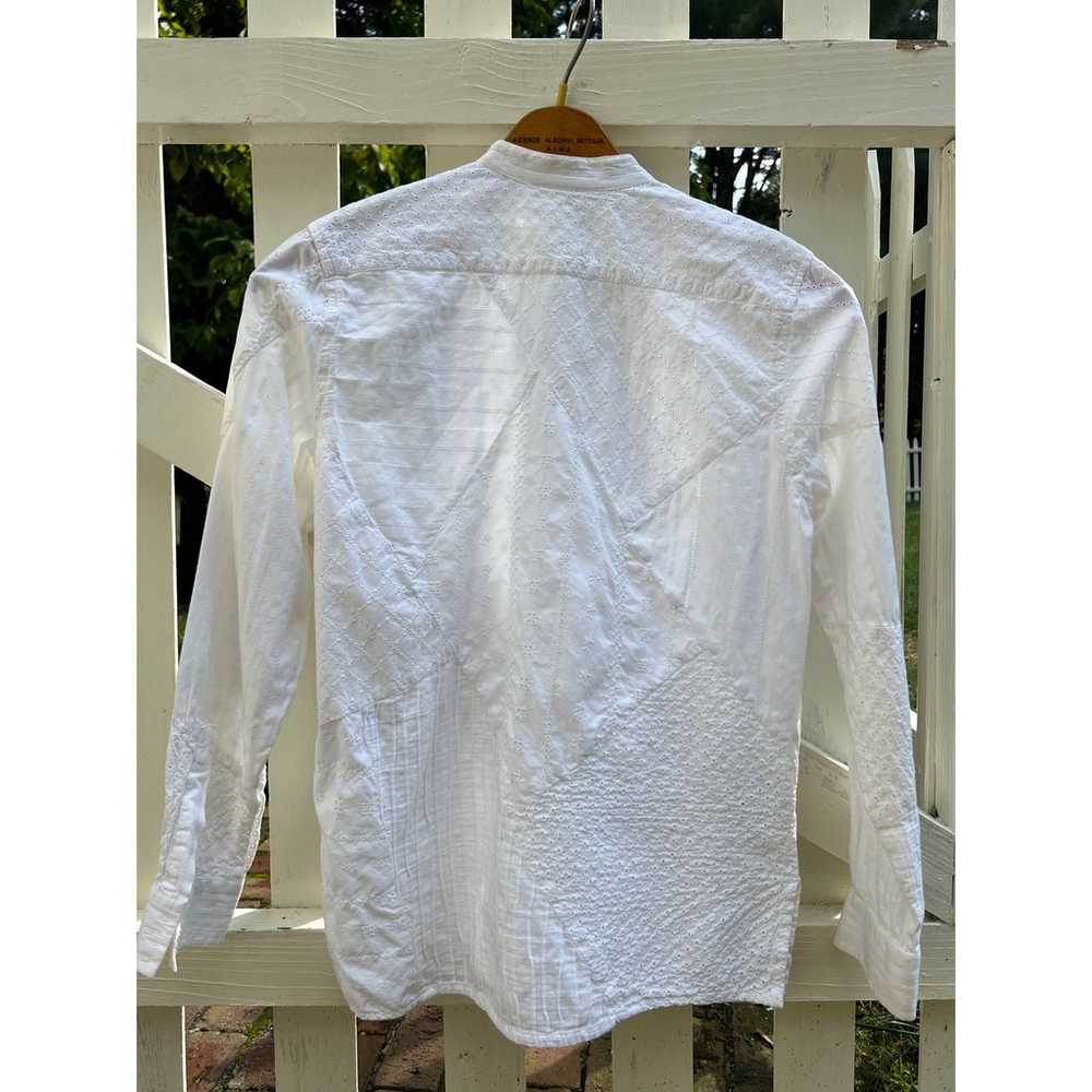 Vintage White Patchwork Eyelet Button Front Blouse - image 6