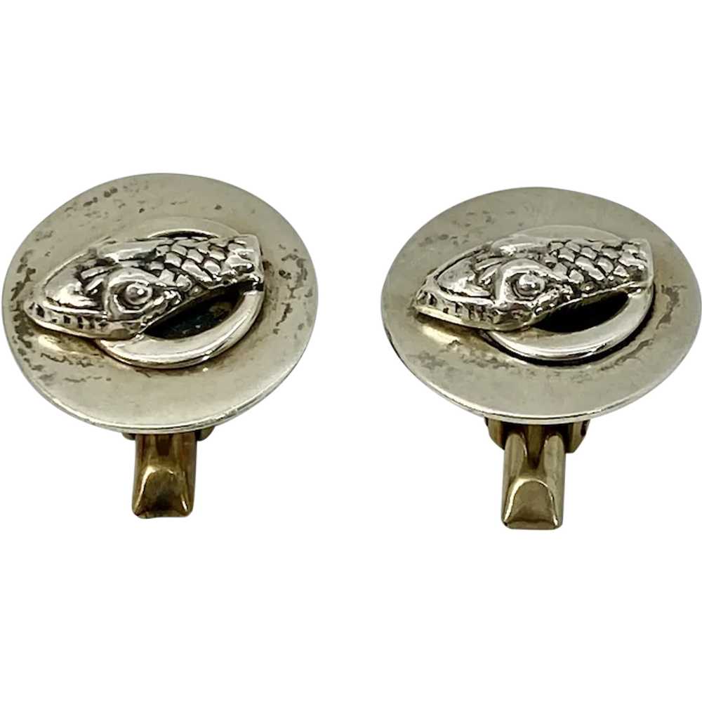 Delfino Sterling Snake Head Cufflinks Mexico Silv… - image 1