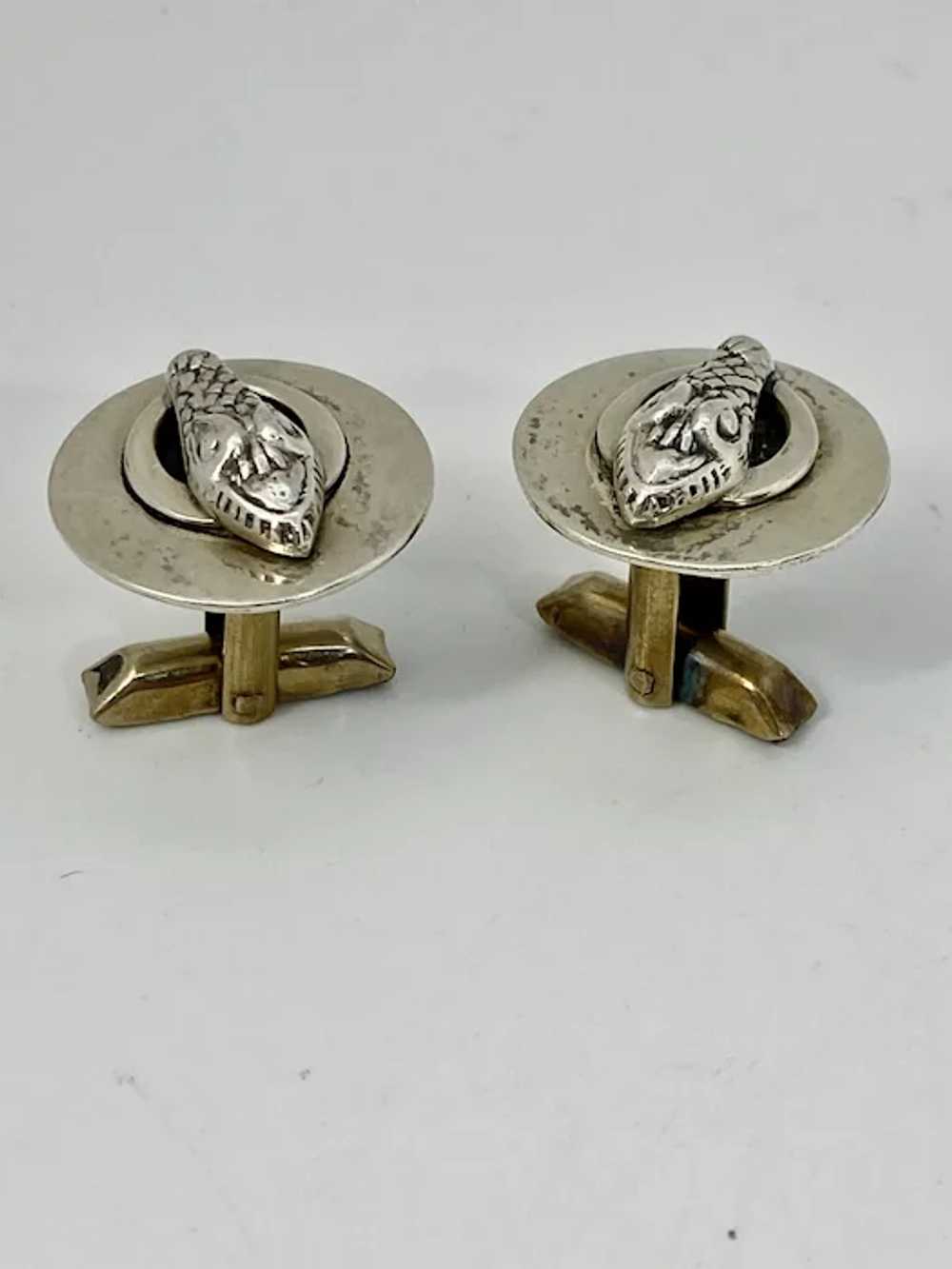 Delfino Sterling Snake Head Cufflinks Mexico Silv… - image 4