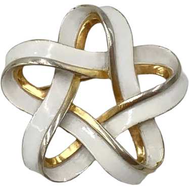 Signed Trifari White Enamel Gold-tone Pin brooch - image 1