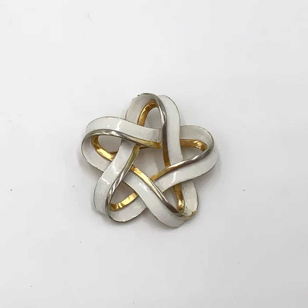 Signed Trifari White Enamel Gold-tone Pin brooch - image 2