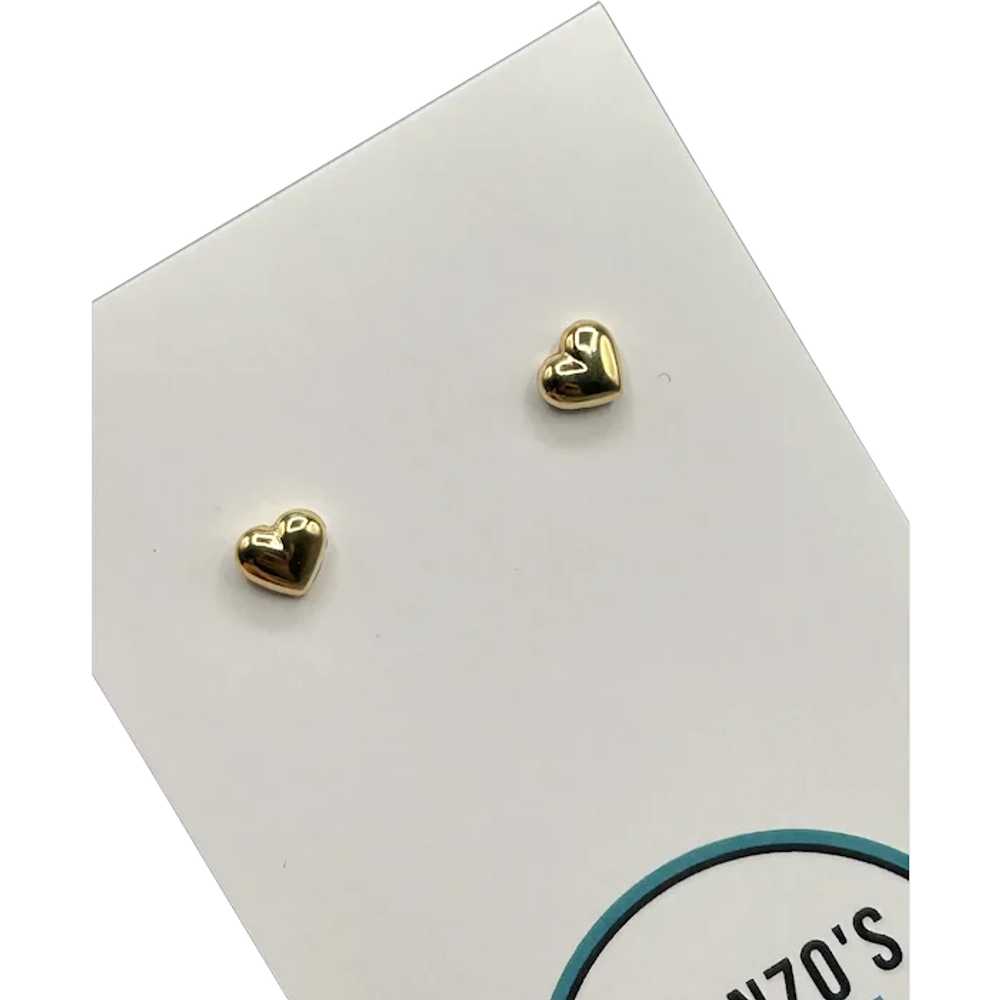 14K Gold Puffy Heart Stud Earrings Small Petite T… - image 1