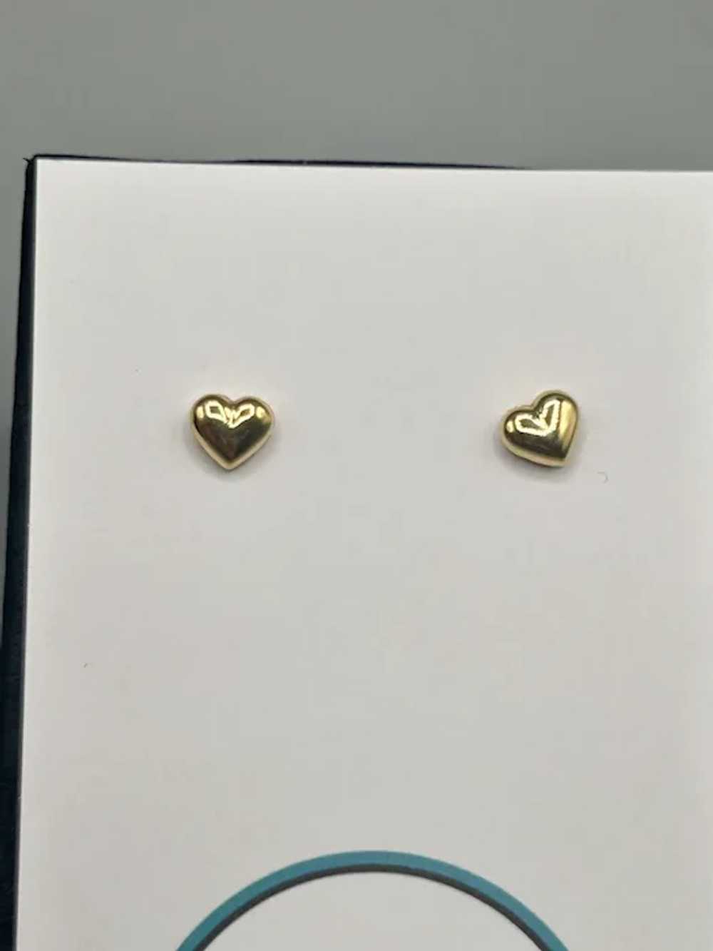 14K Gold Puffy Heart Stud Earrings Small Petite T… - image 3