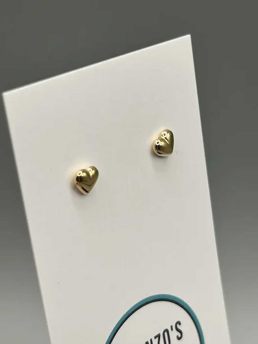 14K Gold Puffy Heart Stud Earrings Small Petite T… - image 4