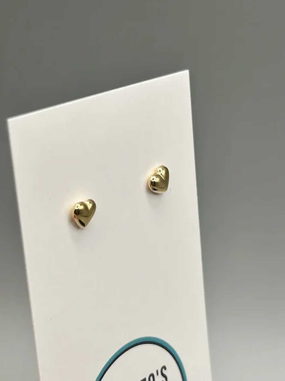 14K Gold Puffy Heart Stud Earrings Small Petite T… - image 7