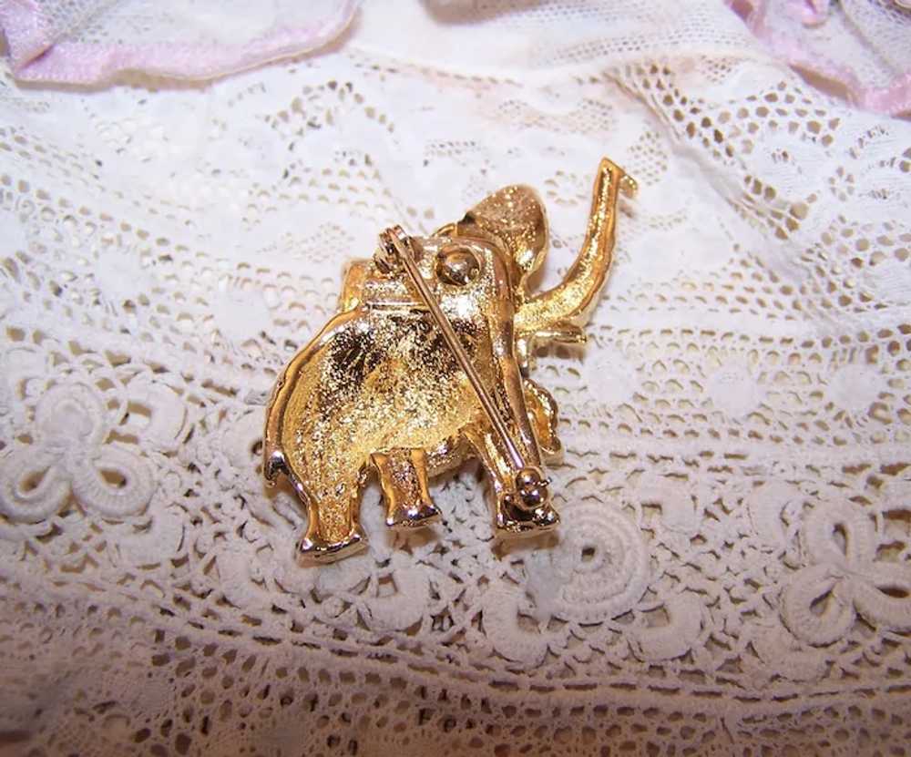 Trifari Gold Tone Metal Red Rhinestone Elephant T… - image 10