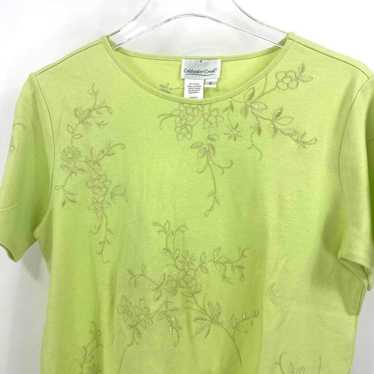 00s COLDWATER CREEK Vintage Green Floral Embroider