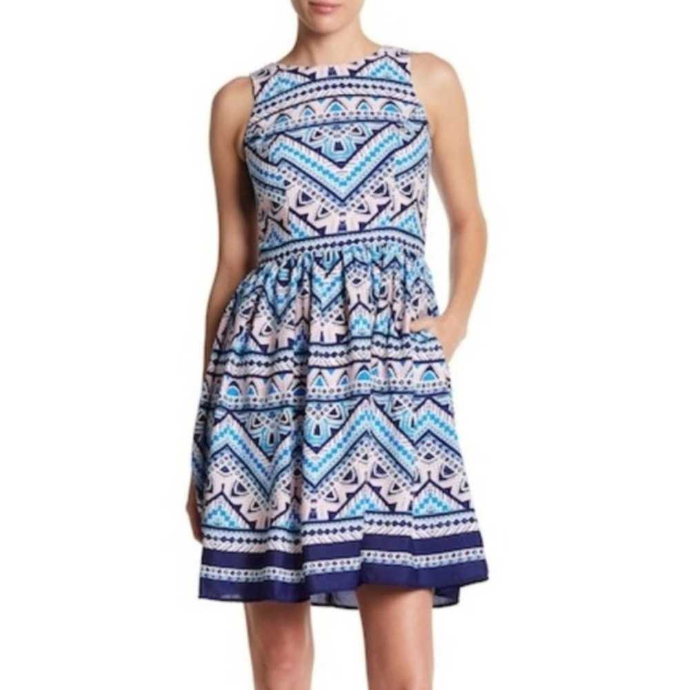 Eliza J Blue Pink Patterned High Neck Sleeveless … - image 12