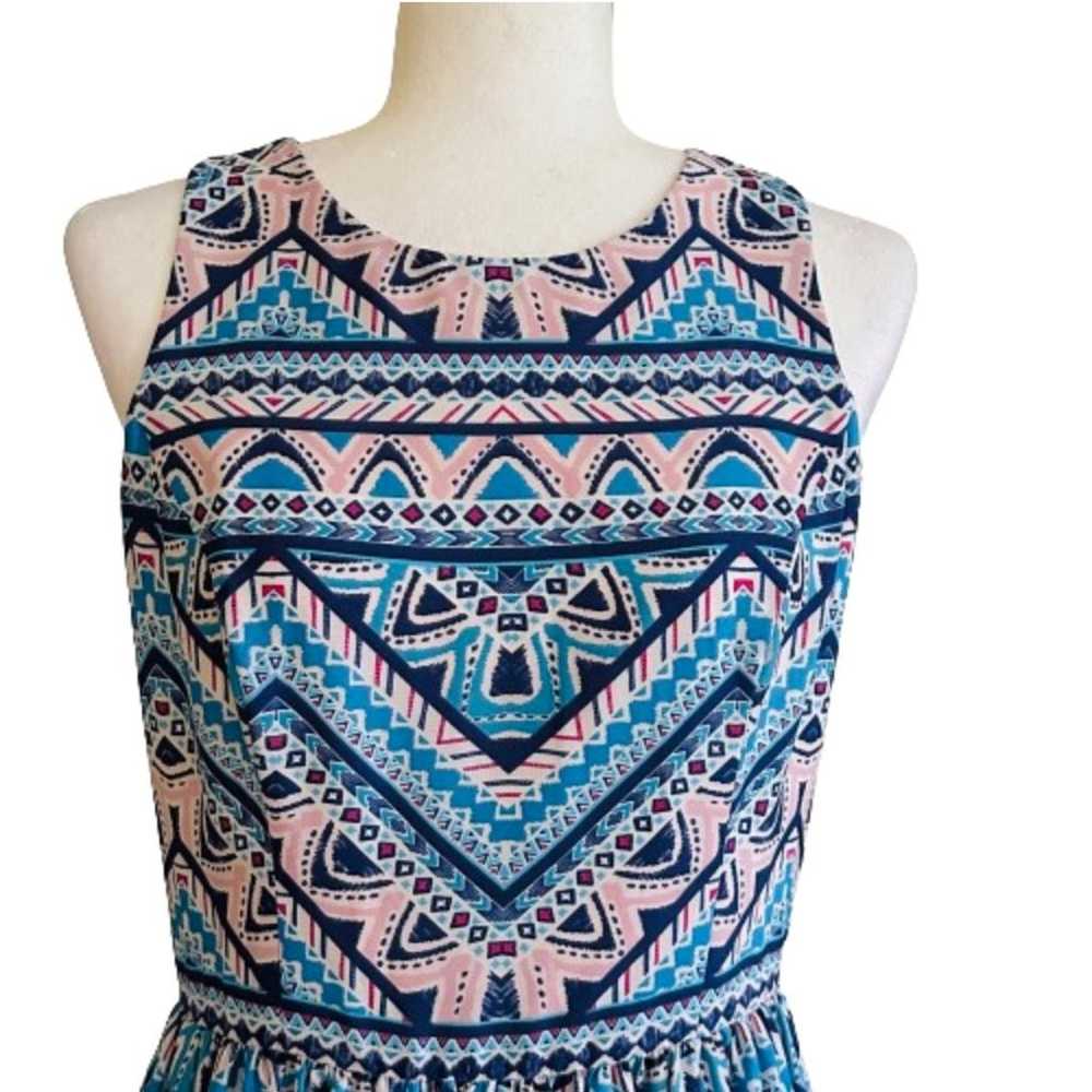 Eliza J Blue Pink Patterned High Neck Sleeveless … - image 3