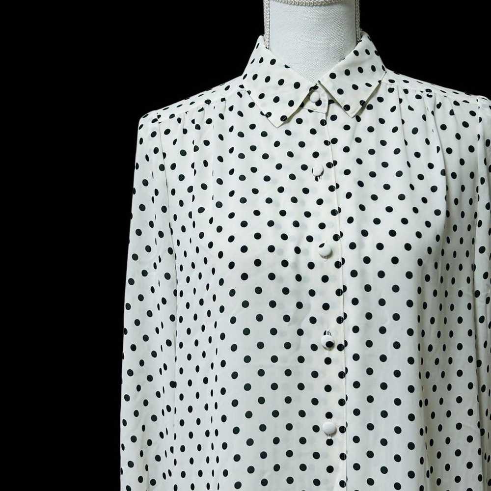 Vintage long sleeve blouse, sheer shirt, polka do… - image 1