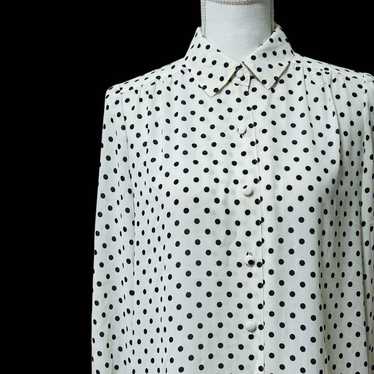 Vintage long sleeve blouse, sheer shirt, polka do… - image 1