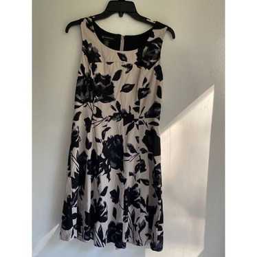 INC Cream and Black Floral Pleated dress