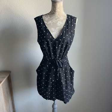 LOFT Clip Dot Linen Blend Double V Romper in Black