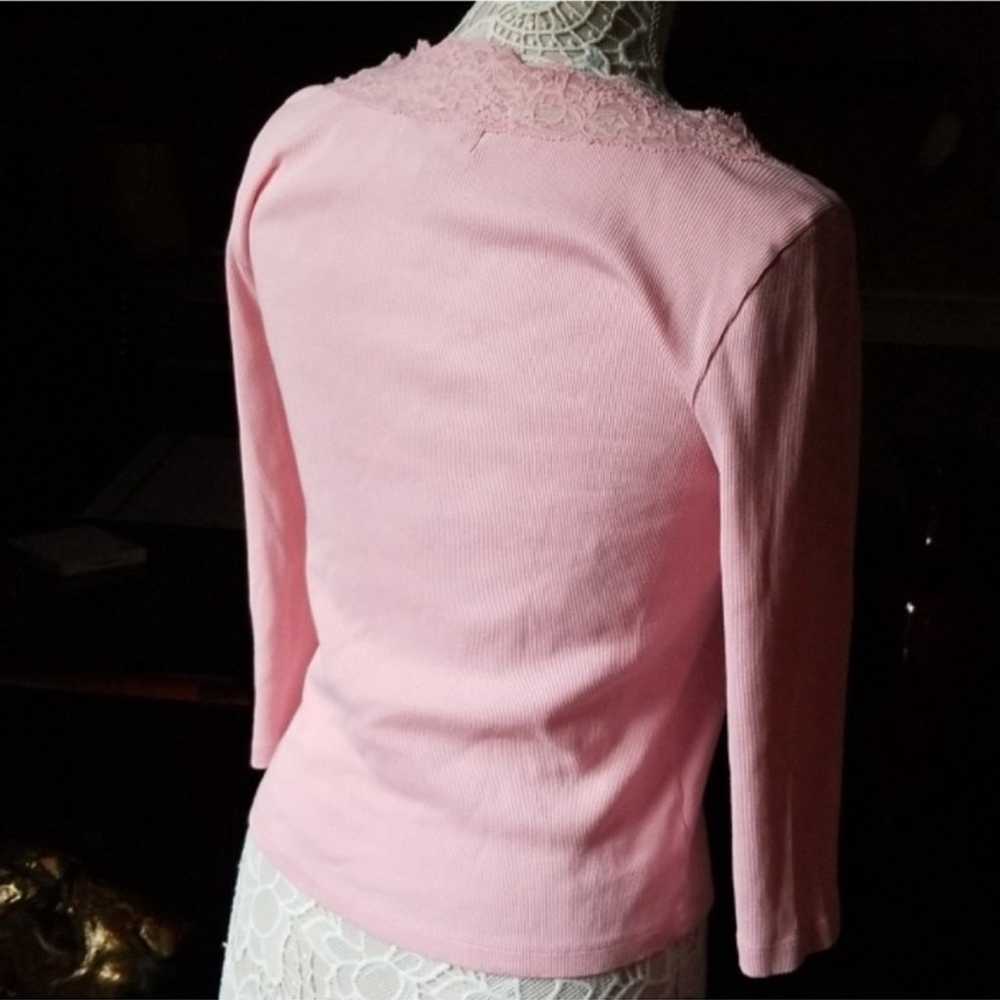 Vintage Y2K Ralph Lauren pink lace ribbed top L - image 2