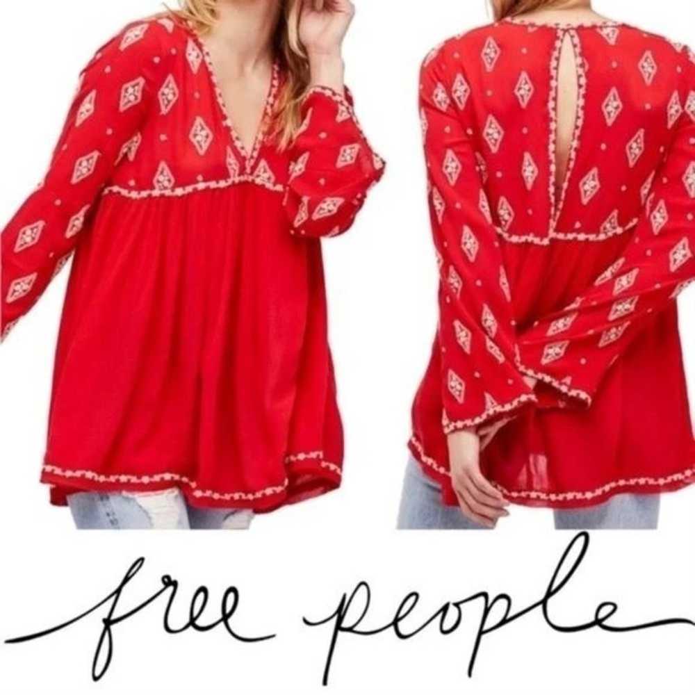 Free People Embroidered Boho Long Sleeve Deep-V M… - image 1