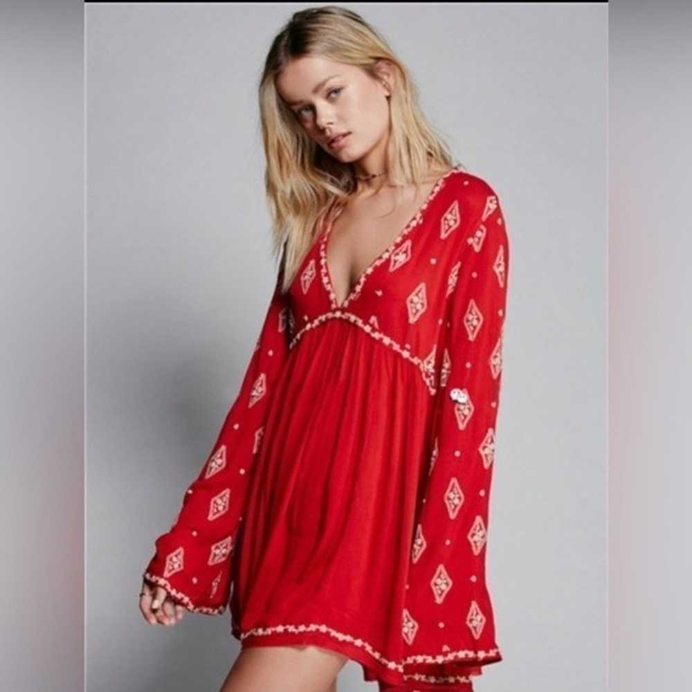 Free People Embroidered Boho Long Sleeve Deep-V M… - image 2