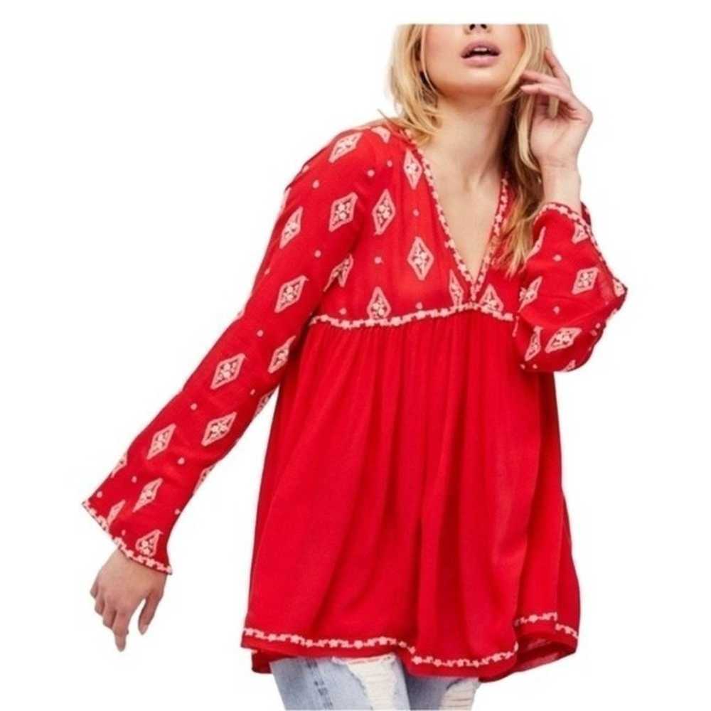 Free People Embroidered Boho Long Sleeve Deep-V M… - image 3