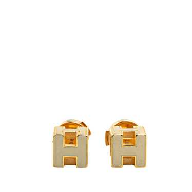 White Hermès Gold Plated Cage dH Earrings - image 1