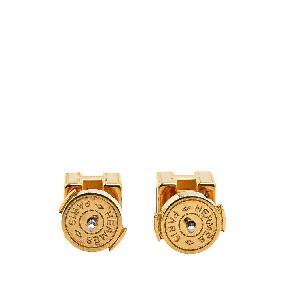 White Hermès Gold Plated Cage dH Earrings - image 2