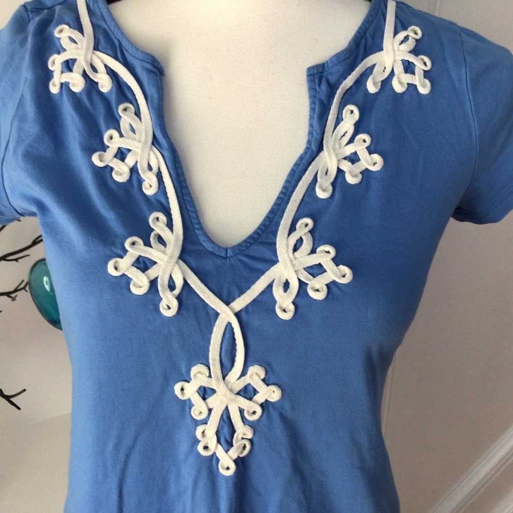 Lilly Pulitzer Brewster Embroidered Aqua Blue T-S… - image 2