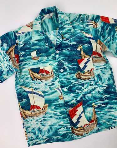 トップス 50s Reef rayon Hawaiian shirt Vtg 50s 60s Aloha Sportswear Shirt Rayon Loop Collar