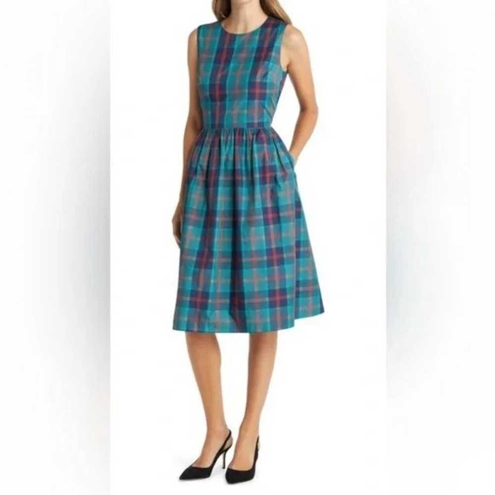 Nordstrom PLAID FIT & FLARE DRESS IN TEAL CYRUS S… - image 1