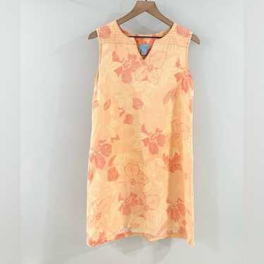 Sigrid Olsen Linen Shift Dress Floral Orange Size 