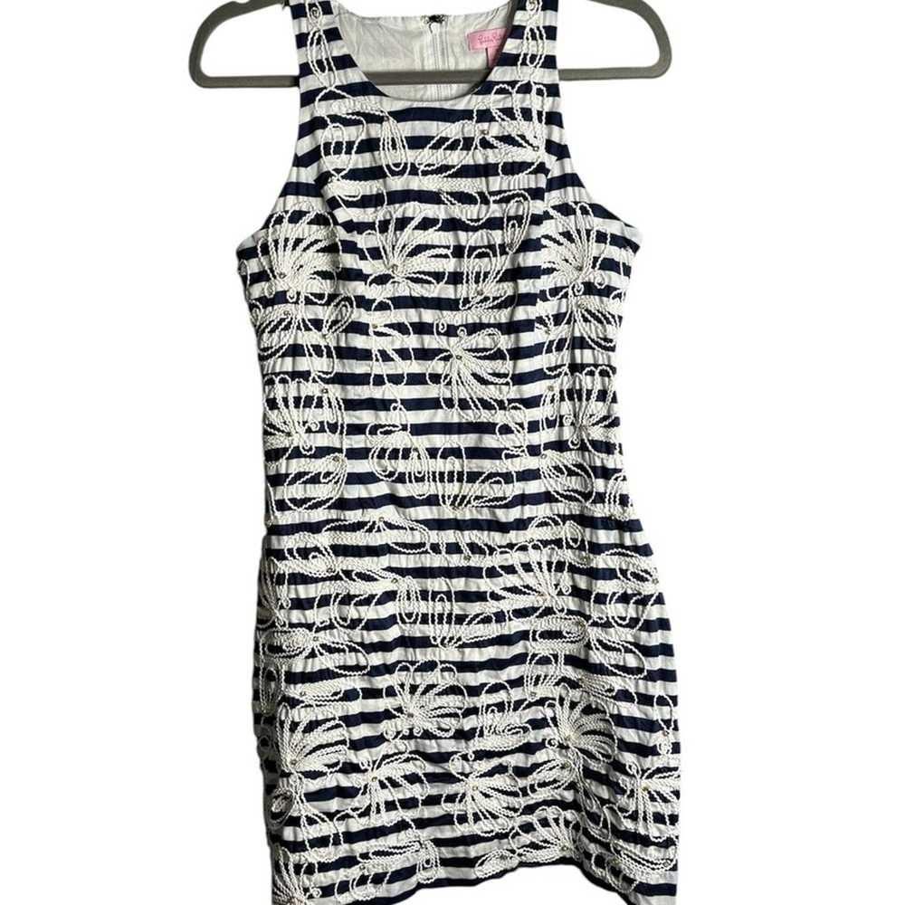 Lilly Pulitzer Navy Blue and White Striped Sleeve… - image 1