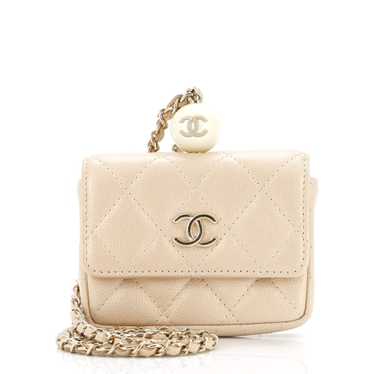 CHANEL CC Pearl Coin Card Holder with Chain Quilte