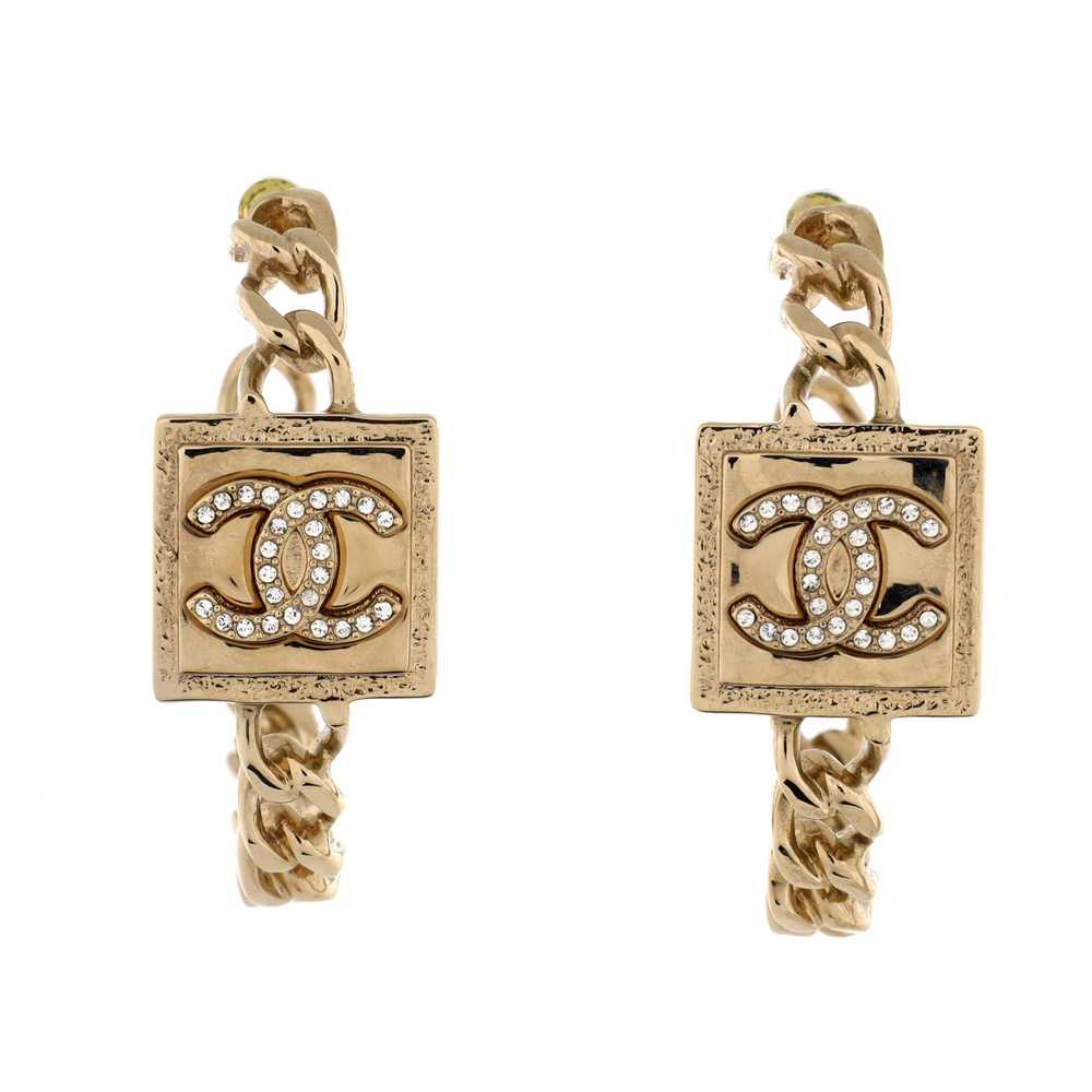 CHANEL CC Square Chain Hoop Earrings - image 1