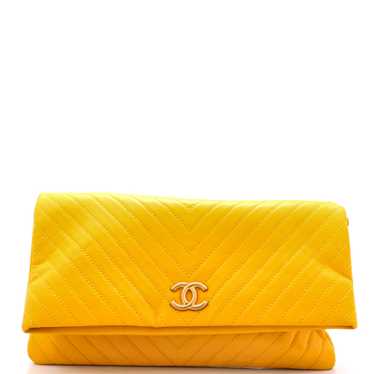 CHANEL CC Foldover Clutch Chevron Lambskin Large