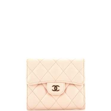 CHANEL Trifold Flap Wallet Quilted Caviar Small