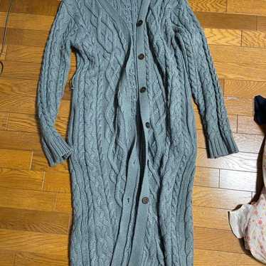 Gray cable-knit long cardigan