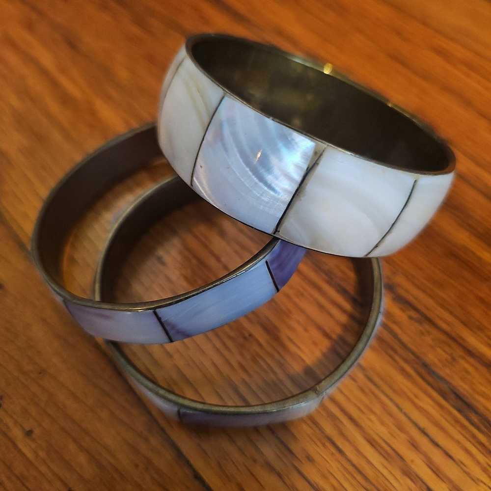 3 brass and mother of pearl bangle bracelets - image 1