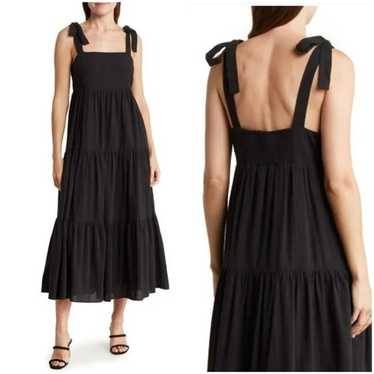 Madewell Tie-Strap Tiered Cotton Midi Dress Black… - image 1