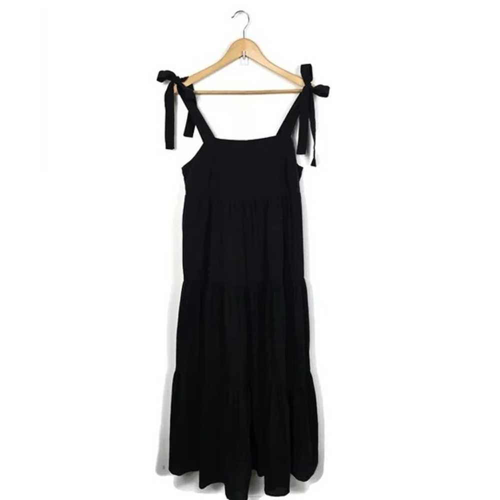 Madewell Tie-Strap Tiered Cotton Midi Dress Black… - image 4