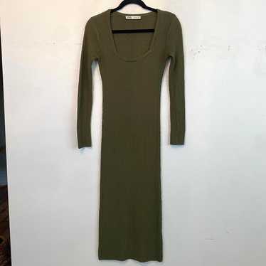 ZARA green long sleeve square neck midi dress