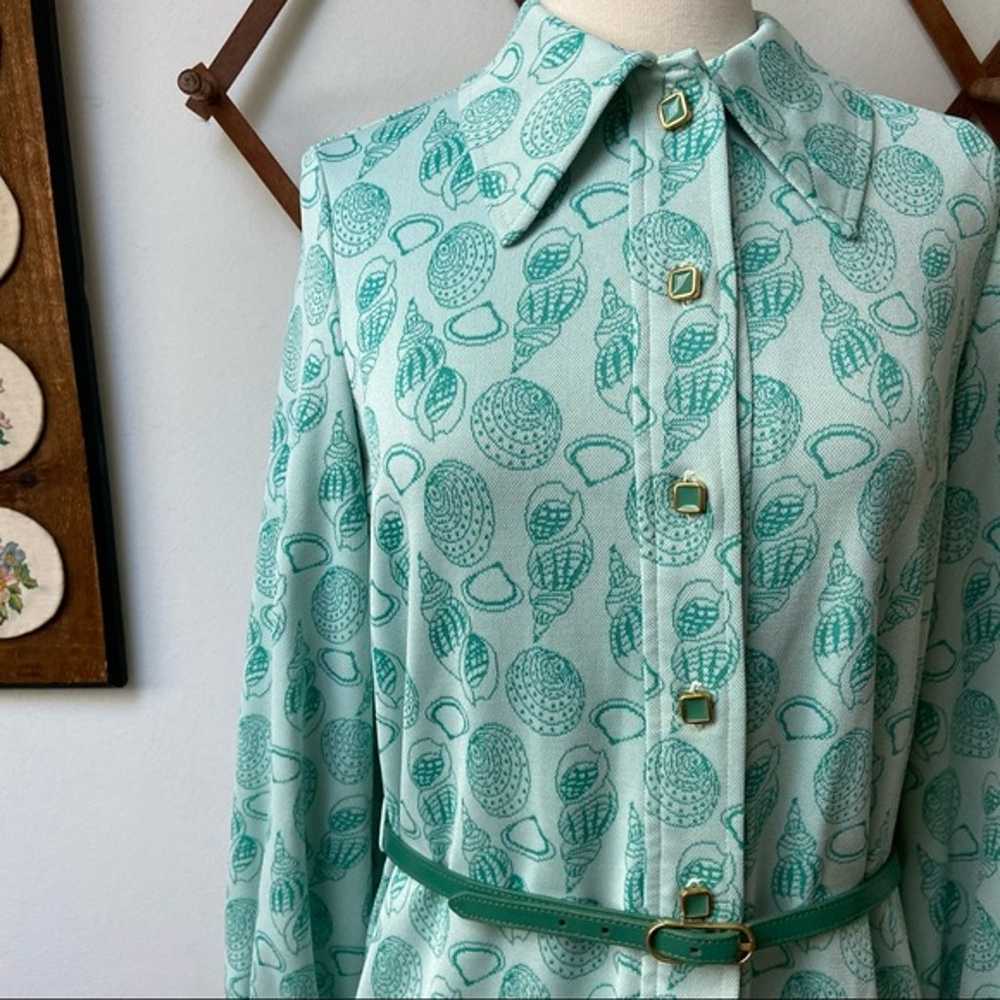 Vintage Seashell Print Shirt Dress 1970s Pointy C… - image 10