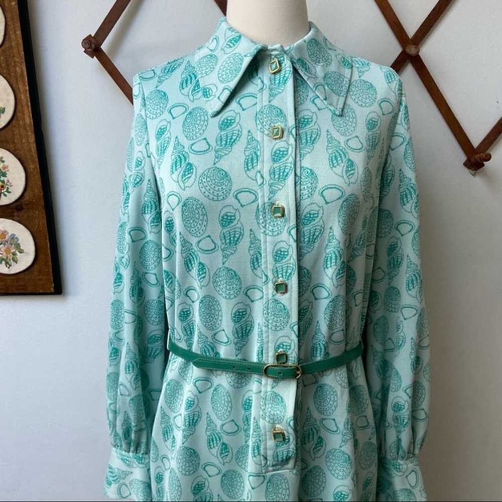 Vintage Seashell Print Shirt Dress 1970s Pointy C… - image 9