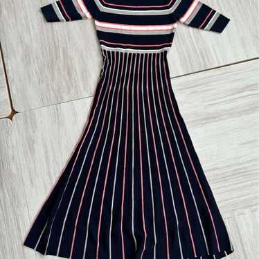 Saria Navy Stripe Knit Long Dress - image 1