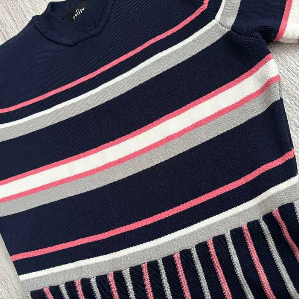 Saria Navy Stripe Knit Long Dress - image 3