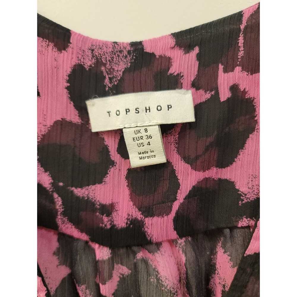 Topshop V-neck printed mini dress in pink and bla… - image 5