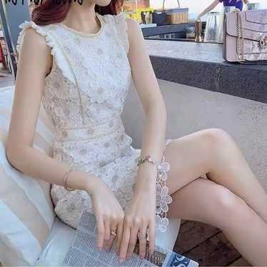 White Lace Frilled Dress - Flower - image 1