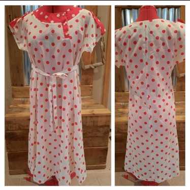 Vtg 60s day Dress sz M-L red polka dot Lucy - image 1