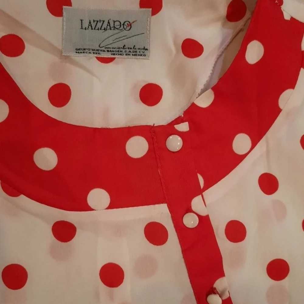 Vtg 60s day Dress sz M-L red polka dot Lucy - image 3