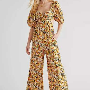 Free People Floral Wide Leg Jumpsuit Sz XL - image 1