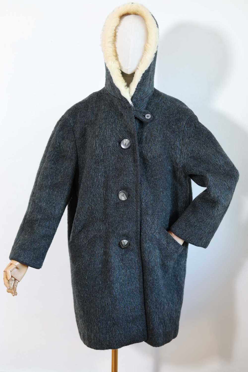 Vintage 1950s to 1960s Hooded Car Coat - TEAL MOH… - image 1