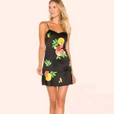 LPA Silk Slip Mini Dress M Black Citrus Fruit Prin