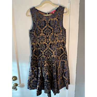 Betsey Johnson Navy Blue and Gold Velvet Dress - image 1